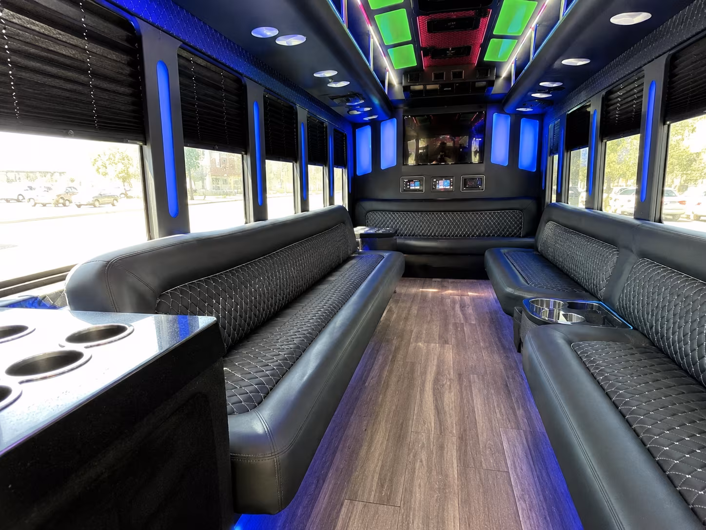 brea 15 passenger party bus inside