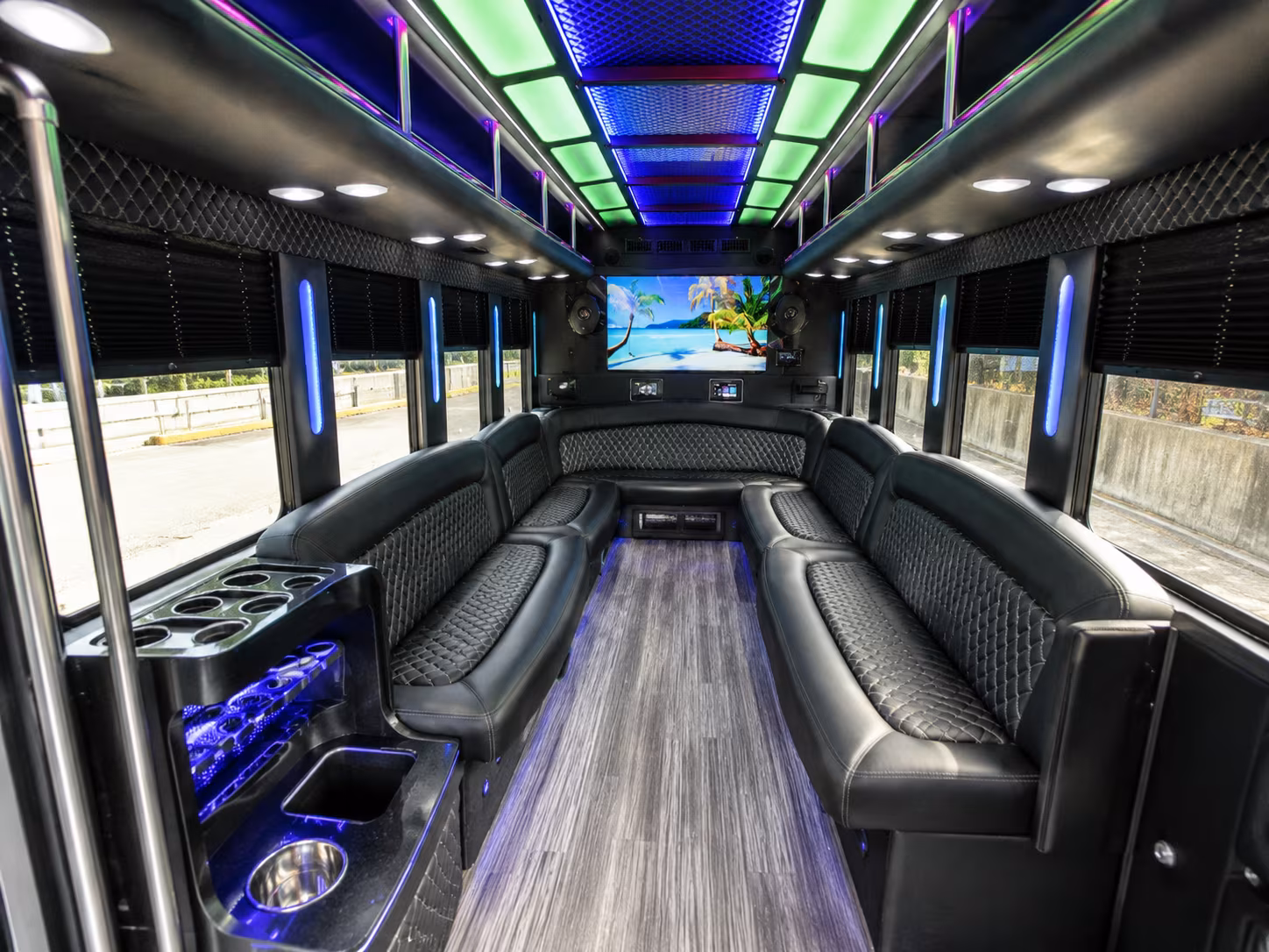 brea 18 passenger party bus inside