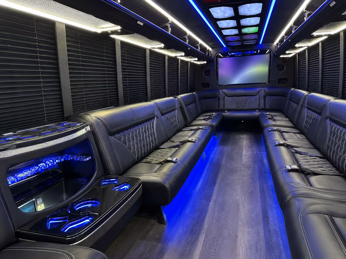 brea 20 passenger party bus inside