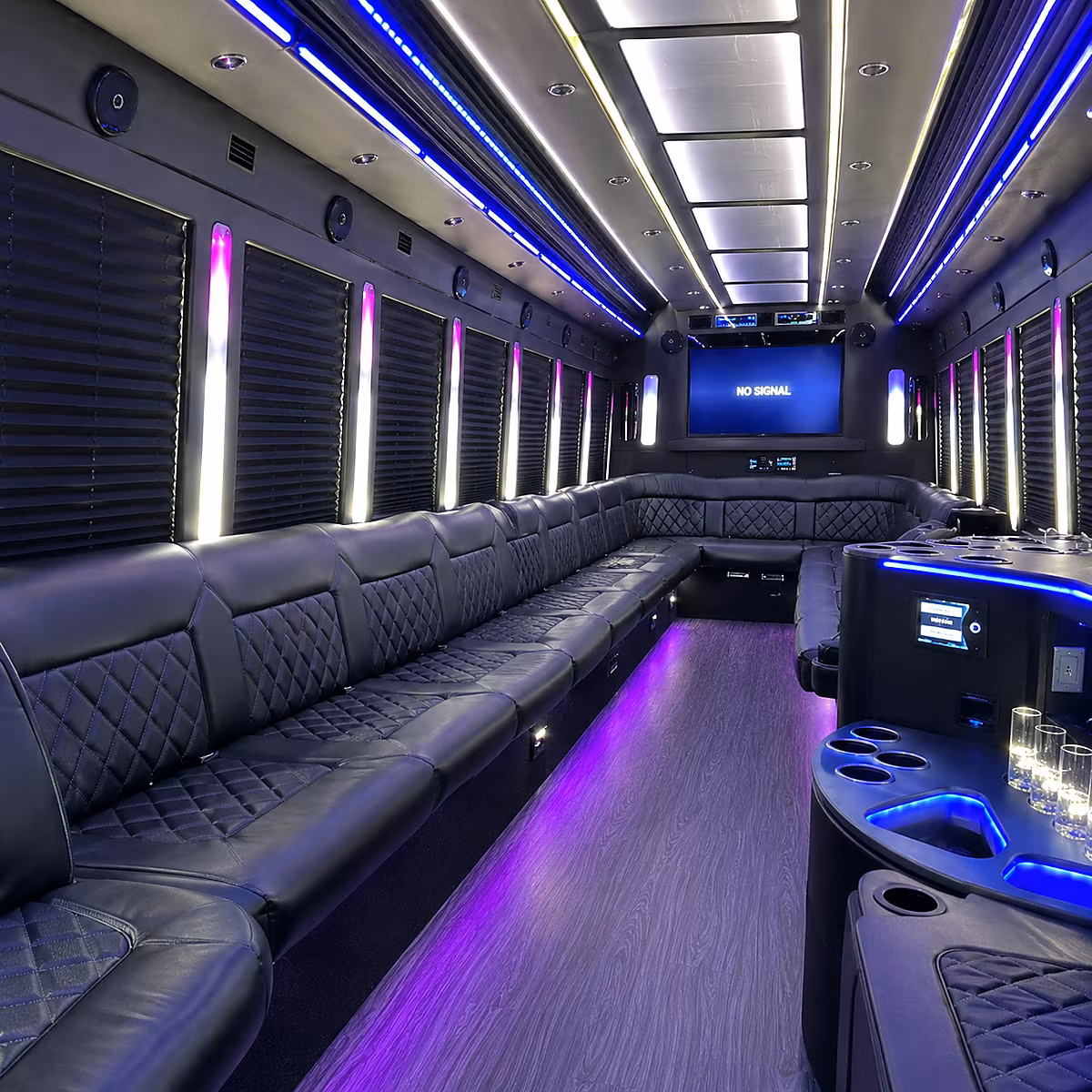 brea 30 passenger party bus inside