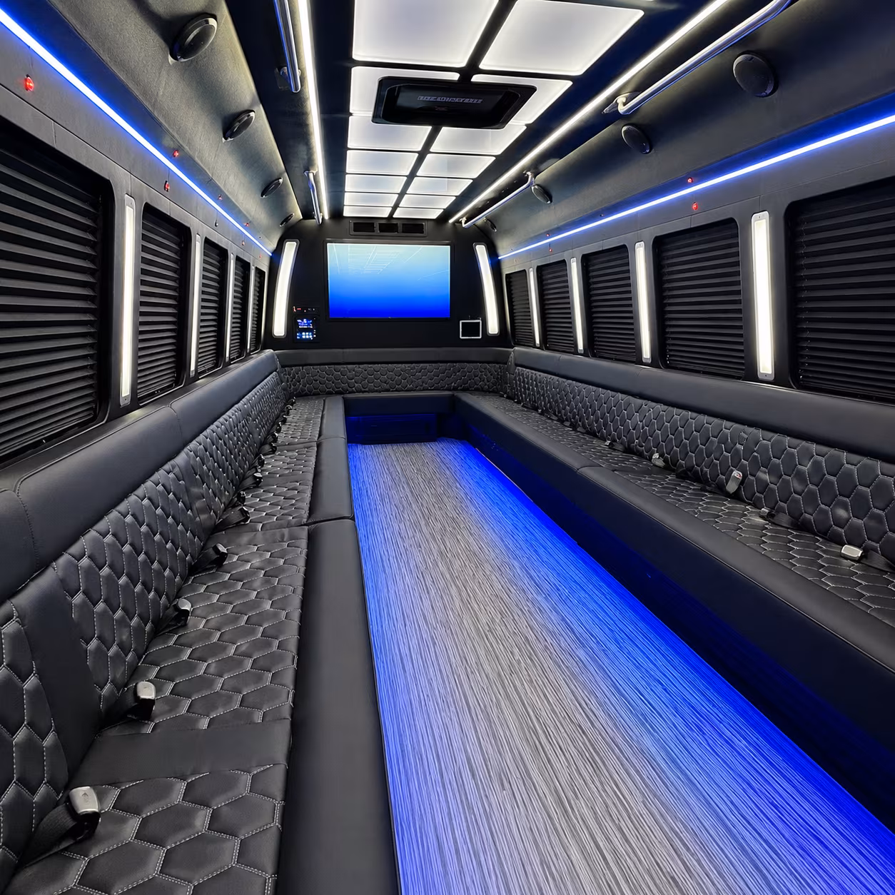 brea 50 passenger party bus inside
