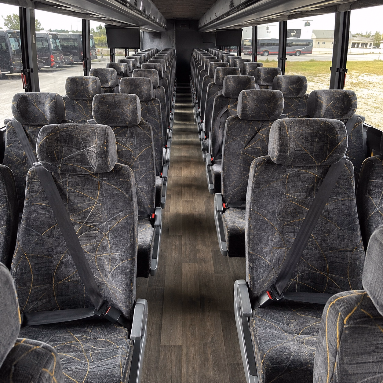 orange charter bus rental interior