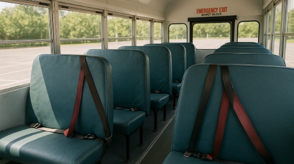 Interior of Charter Bus Company Garden Grove's School Bus in Garden Grove
