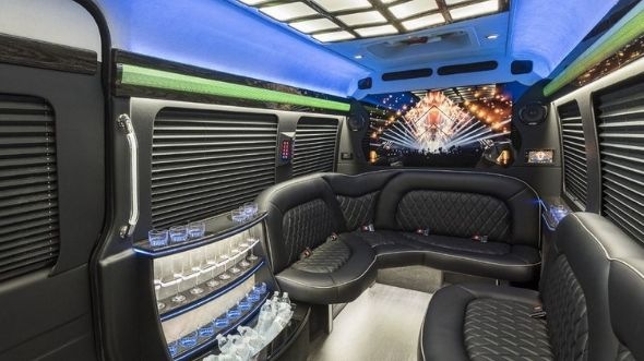 Interior of Charter Bus Company Brea's Sprinter Limo in Brea