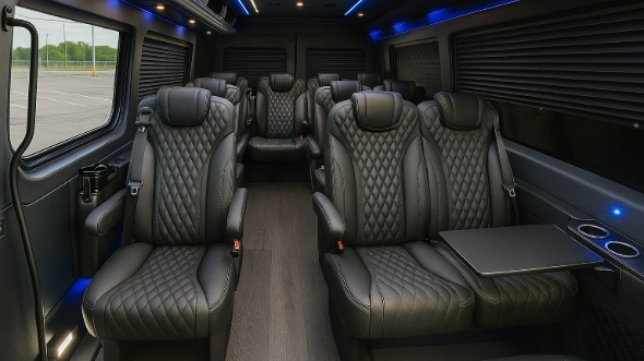 Interior of Charter Bus Company Brea's Sprinter Van Rental With Driver in Brea